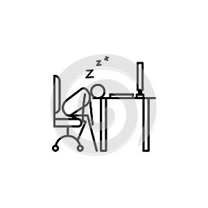 sleep in workplace outline icon. Element of lazy person icon for mobile concept and web apps. Thin line icon sleep in workplace ca