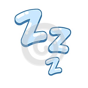 Sleep zzz sign. Bedtime bubble speech symbol. Nap time blue sticker isolated on white