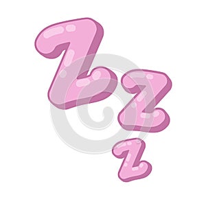 Sleep zzz sign. Bedtime bubble speech symbol. Relax and rest pink cartoon simple art
