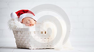 Sleeper newborn baby in Christmas Santa cap