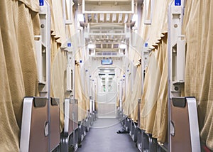 Sleeper train compartment Bunk bed with curtain