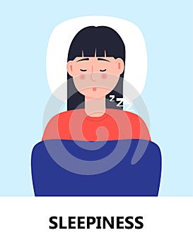 Sleepiness icon vector. Flu, cold, coronavirus symptom is shown. Woman is sleeping. Infected person with painful