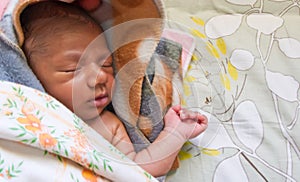 Sleeping baby with copyspace