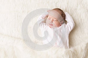 Sleeping Baby, New Born Kid Sleep in Bed, Beautiful Newborn Infant