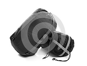 Sleeping bags on white background. Camping equipment