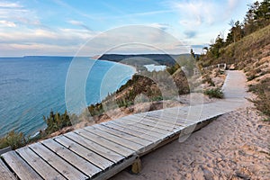 Sleeping Bear Dunes Overlook in Northern Michigan on Sunny Day