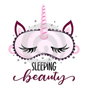 Sleeping Beauty! - funny hand drawn doodle. sleeping mask, stars, hearts.