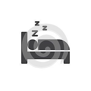 Sleeping in bed icon vector, filled flat sign, solid pictogram isolated on white.