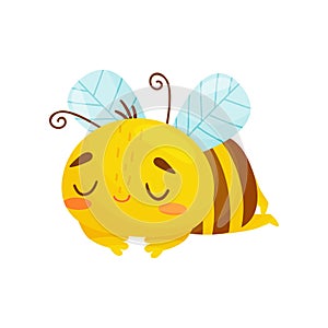 Sleeping bee. Humanized bee sleeping sweetly. Vector illustration on white background. Cartoon style.