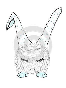 Sleeping blue bunnie illustration with dots