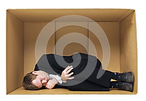 Sleeping in a cardboard box