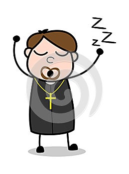 Sleeping - Cartoon Priest Religious Vector Illustration