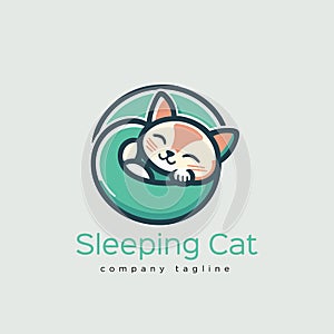 Sleeping cat logo design template. Cute pet logo concept. Vector illustration. vector flat color