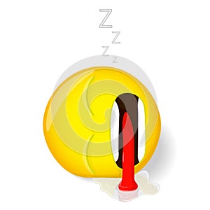 Sleeping emoji. Emotion of tiredness. Emoticon lies with his tongue hanging out and the current from his mouth saliva. Cartoon sty photo