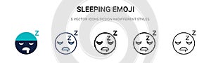 Sleeping emoji icon in filled, thin line, outline and stroke style. Vector illustration of two colored and black sleeping emoji