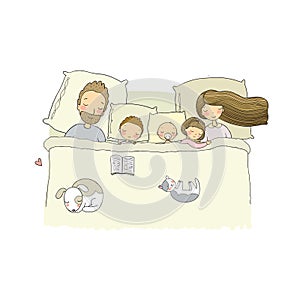 Sleeping family. mom, dad and children. Sweet Dreams.