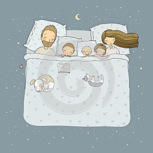 Sleeping family. mom, dad and children. Sweet Dreams.