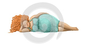 sleeping fat lady in colorful dress watercolor illustration