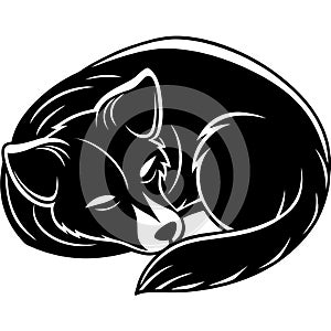 Sleeping fox curled up silhouette