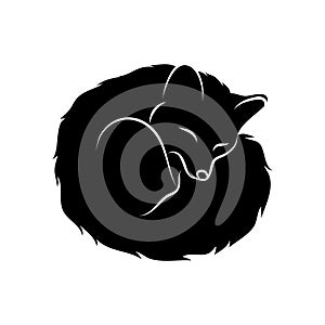 Sleeping Fox Silhouette Vector Illustration, Curled Up