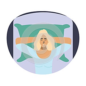 Sleeping girl on the bed with a pillow, tired after work, healthy sleep, rest, conceptual illustration