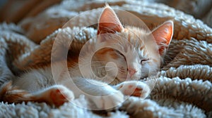 Sleeping Kitten on Blanket