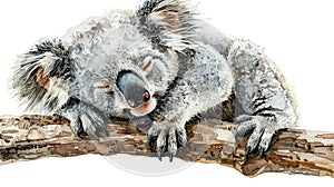 Sleeping Koala Watercolor Painting photo