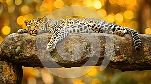 Sleeping Leopard Rock Sunset Wildlife Africa Nature