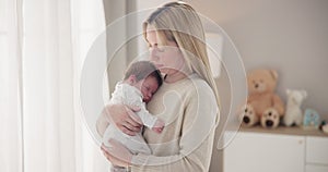 Sleeping, love and mother with baby in home for bonding, relationship and child development together. Newborn