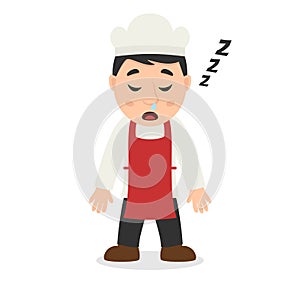 Sleeping Male Chef Cartoon Character