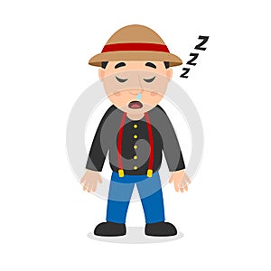 Sleeping Male Farmer Cartoon Character