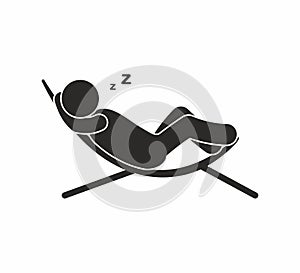 Sleeping man icon, human silhouette lies in sun lounger, vector illustration sleep, stick man isolated pictogram, rest