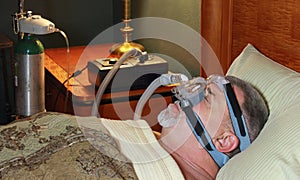 Sleeping Man (Profile) with CPAP and Oxygen