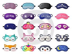 Sleeping mask. Funny clothes for sleepover rest relax night accessories vector collection