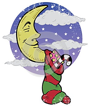 Sleeping moon on Christmas eve night illustration