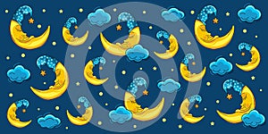 Sleeping moon in the night sky vector illustration
