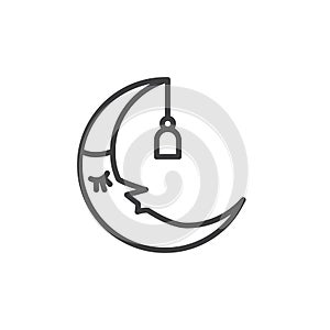 Sleeping moon in nightcap outline icon