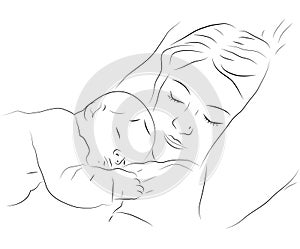 Sleeping mother and baby icon