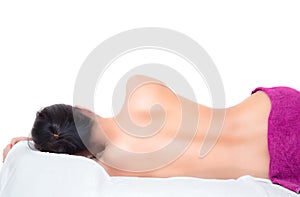 sleeping naked woman with white towel