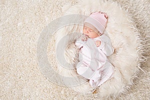 Sleeping New Born Baby, Newborn Kid Sleep on White, Beautiful Infant Studio Portrait