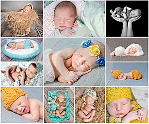 Sleeping newborn babies collage