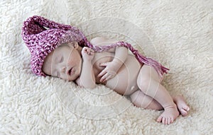 Sleeping Newborn Baby Girl With Hat