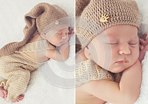 Sleeping newborn baby in a knitted hat