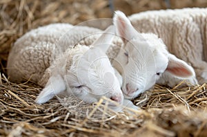 Sleeping newborn lambs