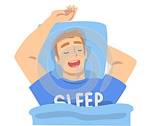 Sleeping Office Employee on Pillow Covered with Blanket Having Night Rest Vector Illustration