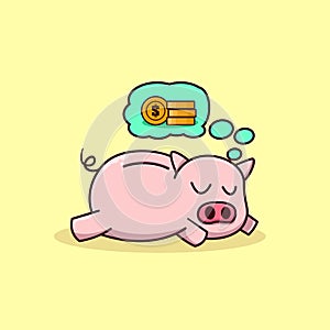 Sleeping piggy bank dreaming money