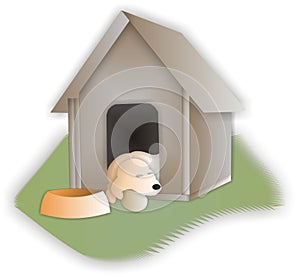 Sleeping Retriever in his Dog House