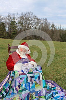 Sleeping Rocking Santa In An Open Field