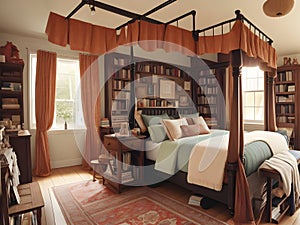 Sleeping room, four-poster bed.