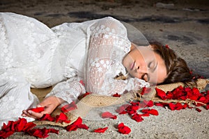 Sleeping with rose petals